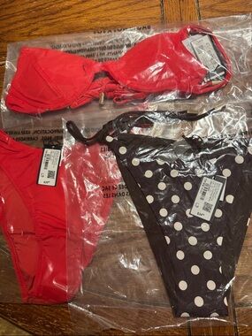 Garage Red Bikini Top with Red and Polka Dot Bottoms